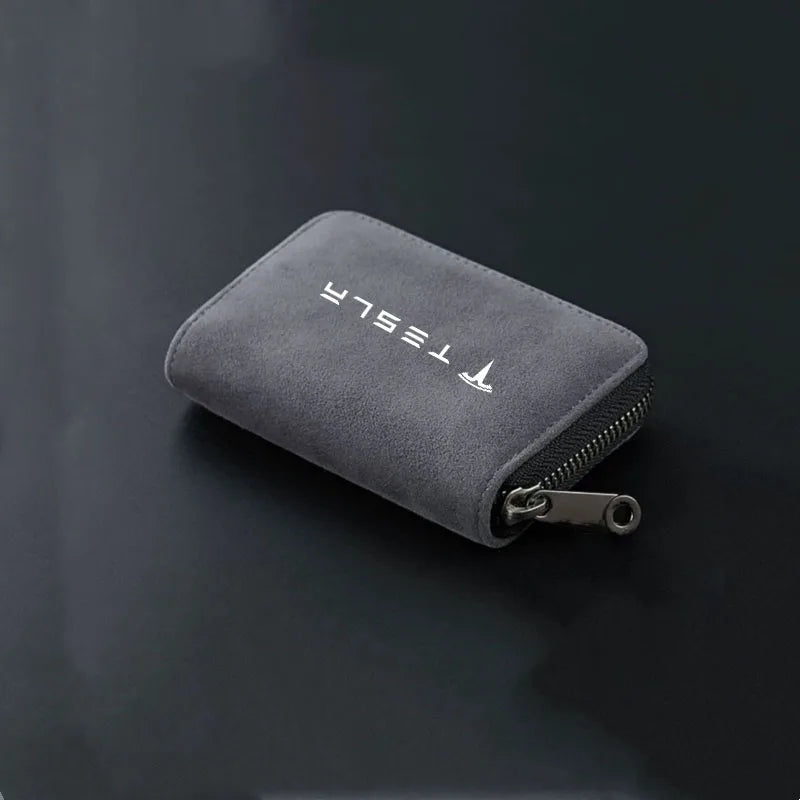 Portefeuille porte-cartes zippé en cuir compact pour voiture Tesla avec grande capacité — photo 2