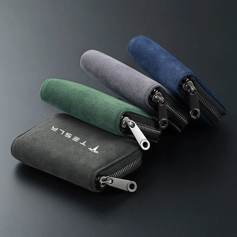 Portefeuille porte-cartes zippé en cuir compact pour voiture Tesla avec grande capacité — photo 3
