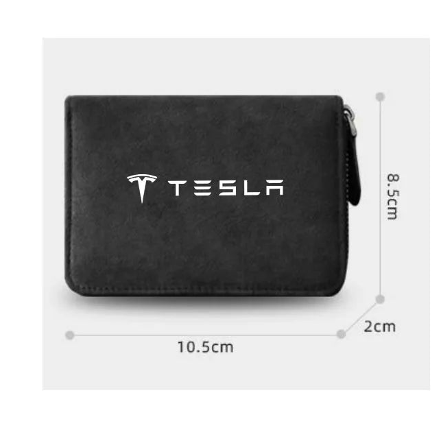 Portefeuille porte-cartes zippé en cuir compact pour voiture Tesla avec grande capacité — photo 4