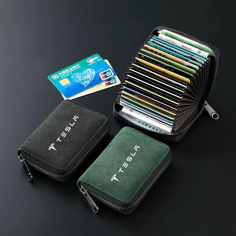 Portefeuille porte-cartes zippé en cuir compact pour voiture Tesla avec grande capacité — photo 5