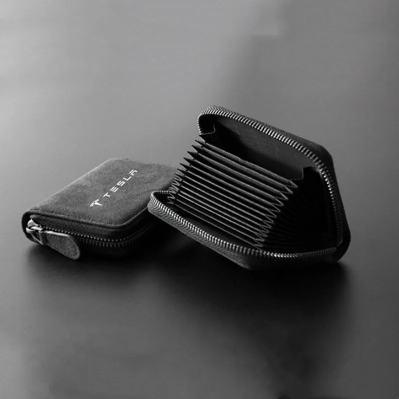 Portefeuille porte-cartes zippé en cuir compact pour voiture Tesla avec grande capacité — photo 6