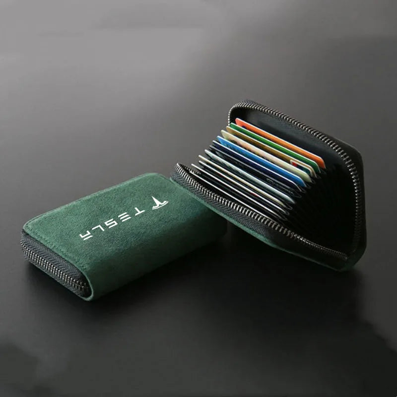 Portefeuille porte-cartes zippé en cuir compact pour voiture Tesla avec grande capacité — photo 7