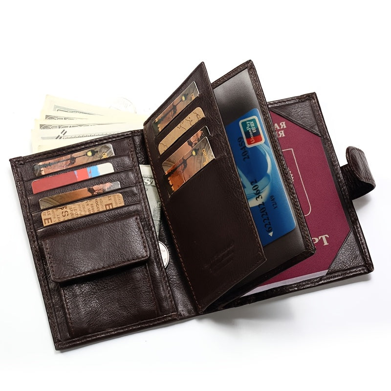 Portefeuille porte-passeport en cuir, 12 fentes et carnet
