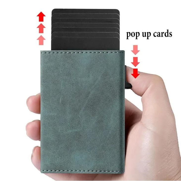 Portefeuille carte RFID aluminium unisexe avec pop-up et design compact minimaliste — photo 1