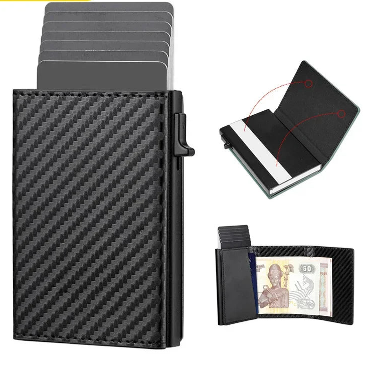 Portefeuille carte RFID aluminium unisexe avec pop-up et design compact minimaliste — photo 2 Image