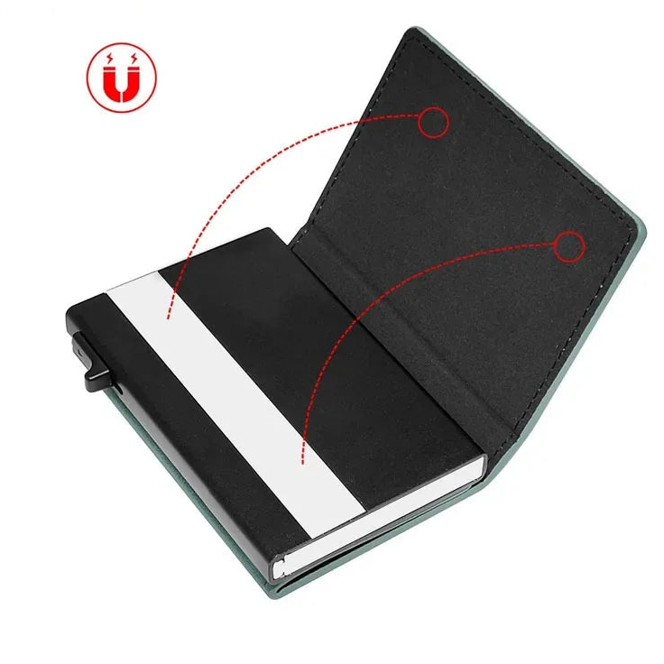 Portefeuille carte RFID aluminium unisexe avec pop-up et design compact minimaliste — photo 3