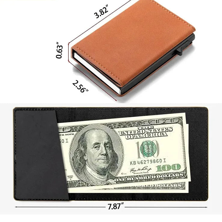 Portefeuille carte RFID aluminium unisexe avec pop-up et design compact minimaliste — photo 4