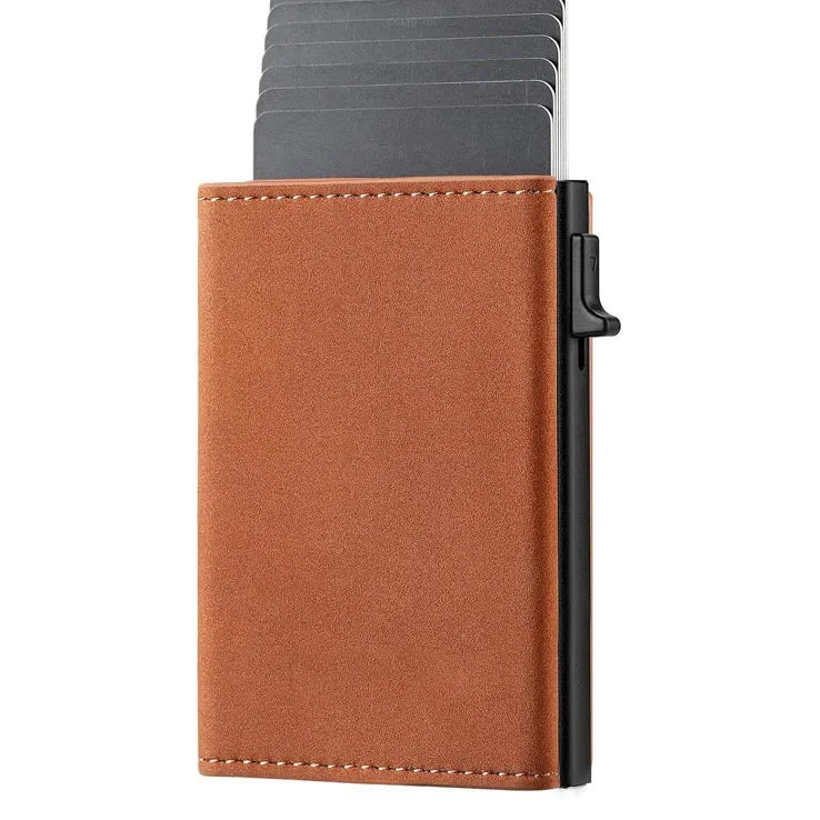 Portefeuille carte RFID aluminium unisexe avec pop-up et design compact minimaliste — photo 7