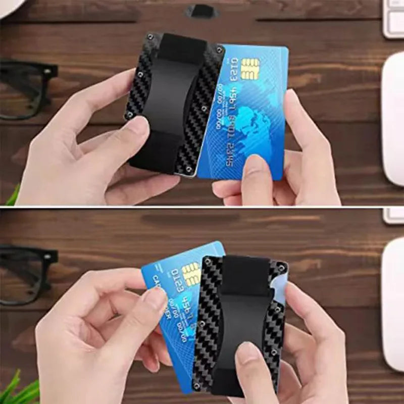 Portefeuille carte RFID aluminium effet carbone avec pince à billets ultra fin unisexe — photo 3