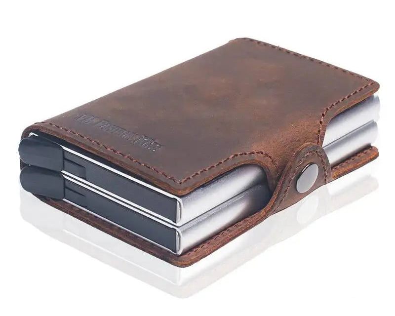 Portefeuille RFID en cuir véritable et aluminium avec porte-cartes sécurisé compact — photo 1