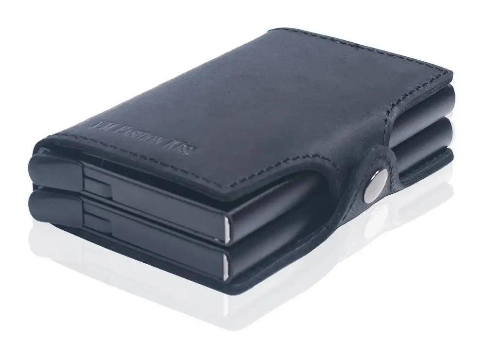 Portefeuille RFID en cuir véritable et aluminium avec porte-cartes sécurisé compact — photo 12