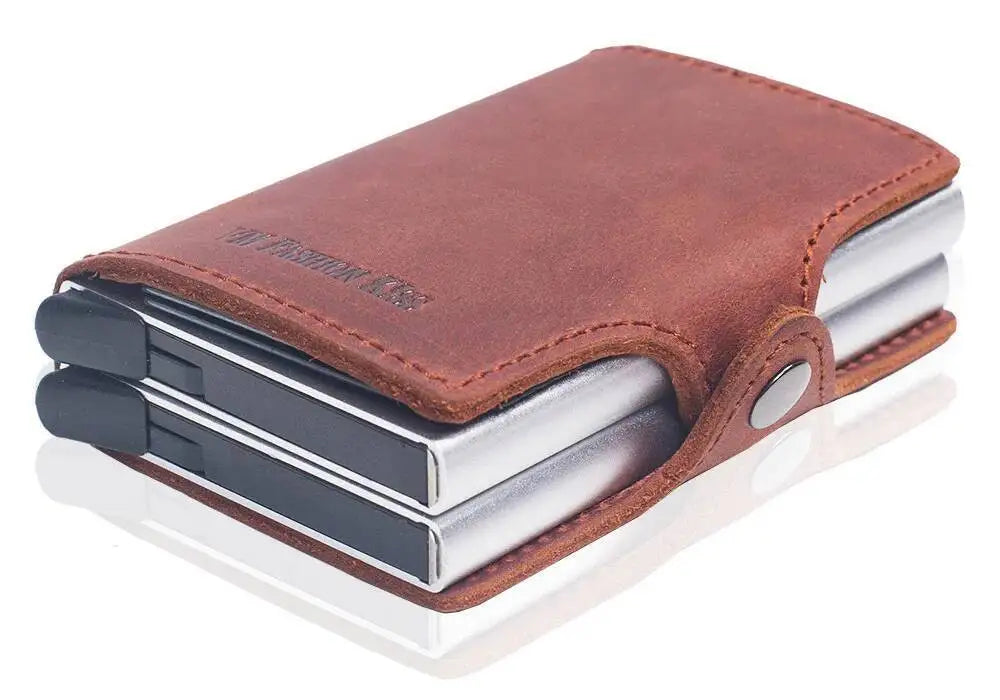 Portefeuille RFID en cuir véritable et aluminium avec porte-cartes sécurisé compact — photo 13