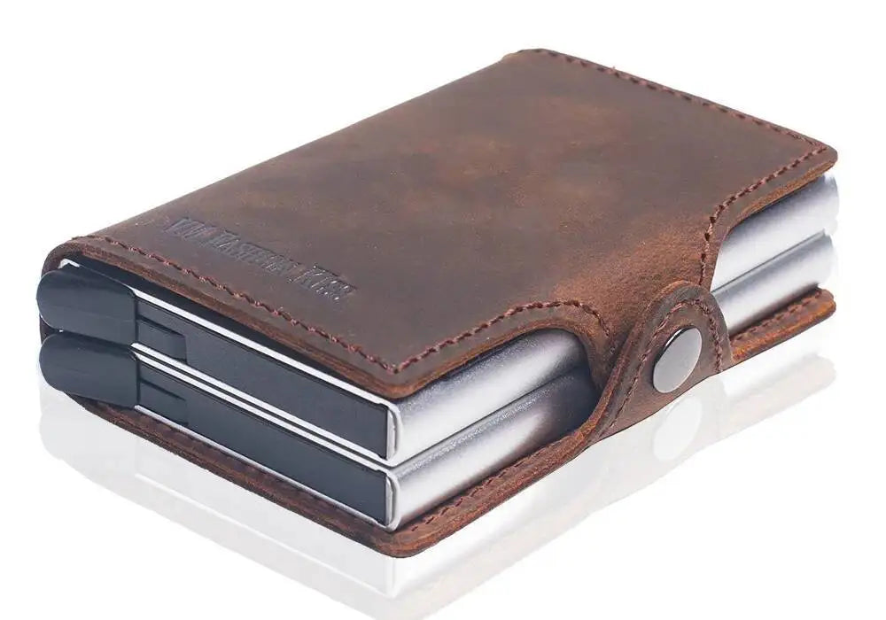 Portefeuille RFID en cuir véritable et aluminium avec porte-cartes sécurisé compact — photo 19