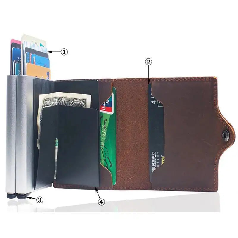 Portefeuille RFID en cuir véritable et aluminium avec porte-cartes sécurisé compact — photo 2