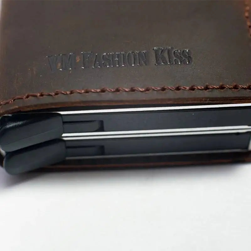 Portefeuille RFID en cuir véritable et aluminium avec porte-cartes sécurisé compact — photo 3 Image