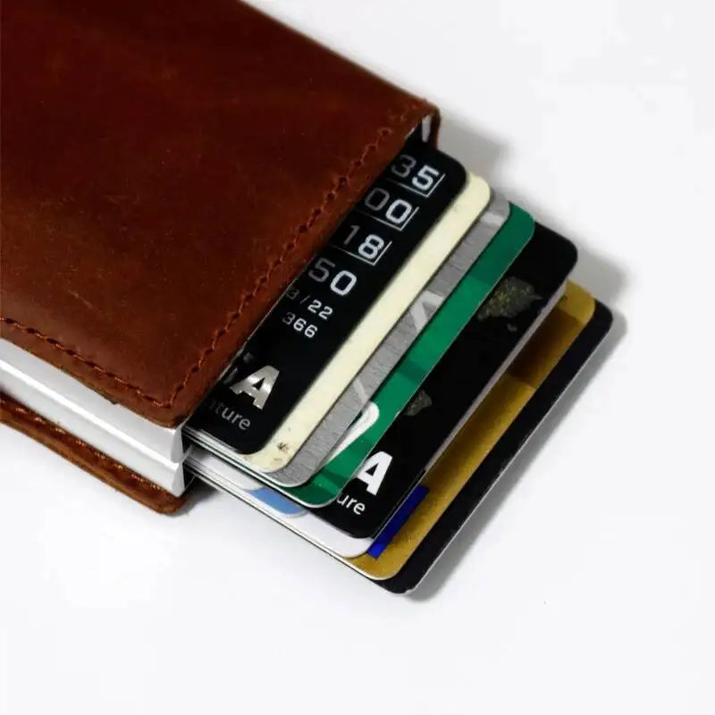 Portefeuille RFID en cuir véritable et aluminium avec porte-cartes sécurisé compact — photo 4