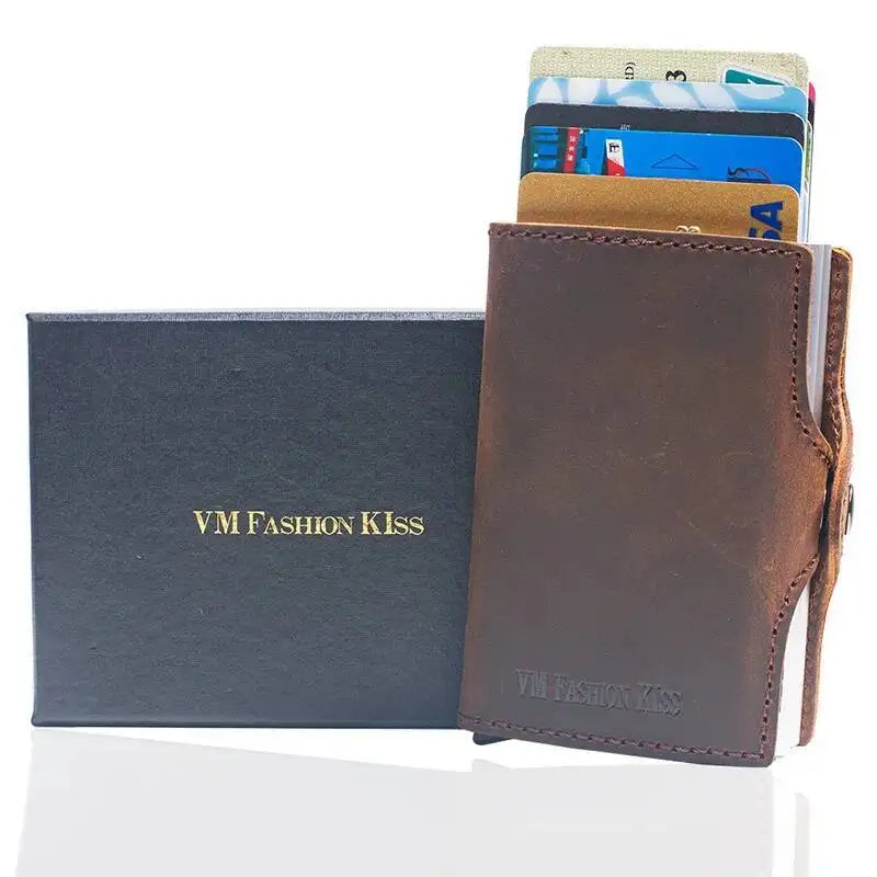 Portefeuille RFID en cuir véritable et aluminium avec porte-cartes sécurisé compact — photo 5
