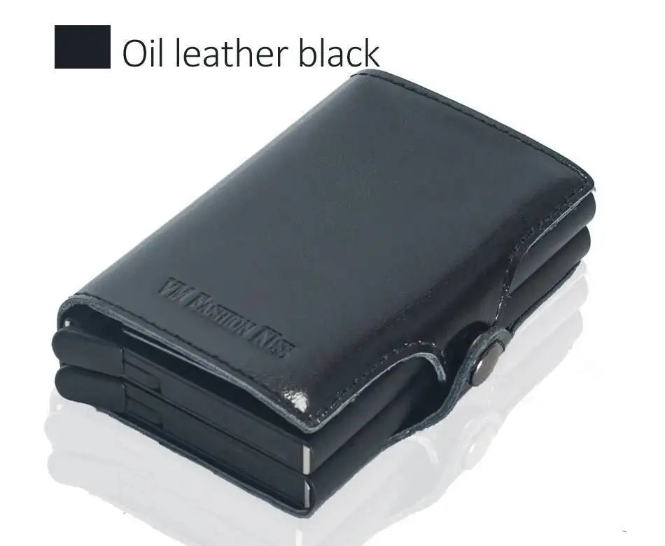 Portefeuille RFID en cuir véritable et aluminium avec porte-cartes sécurisé compact — photo 7