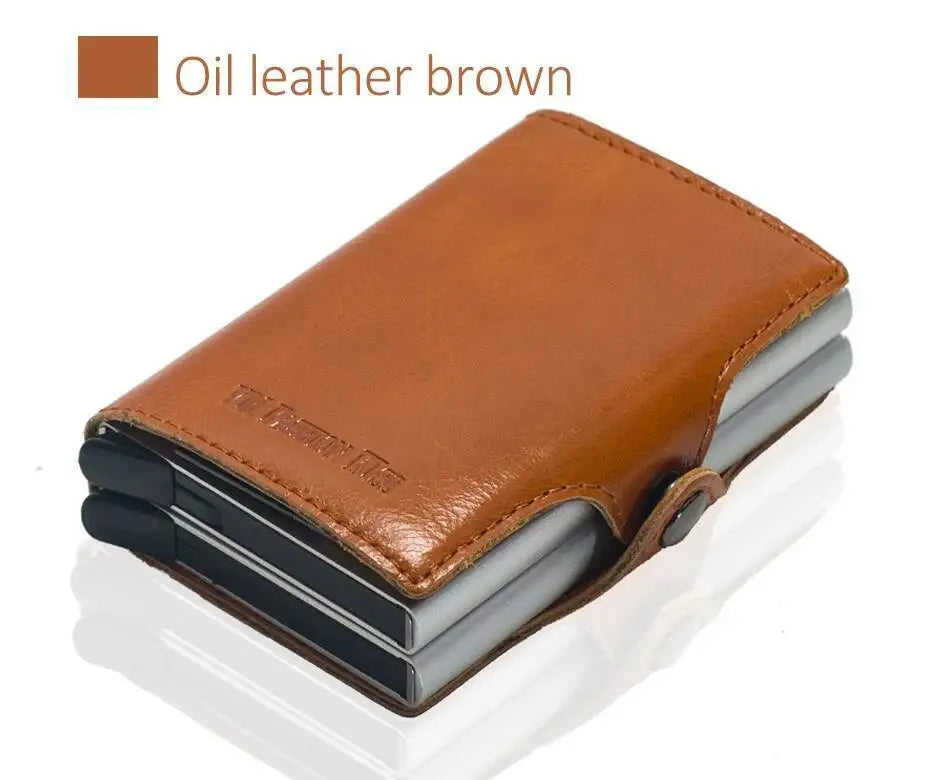 Portefeuille RFID en cuir véritable et aluminium avec porte-cartes sécurisé compact — photo 9