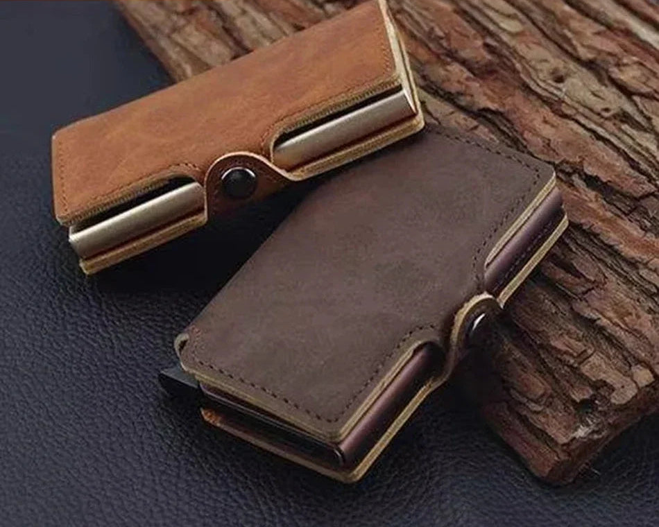 Portefeuille RFID en cuir refendu et aluminium slim avec porte-cartes sécurisé compact — photo 1