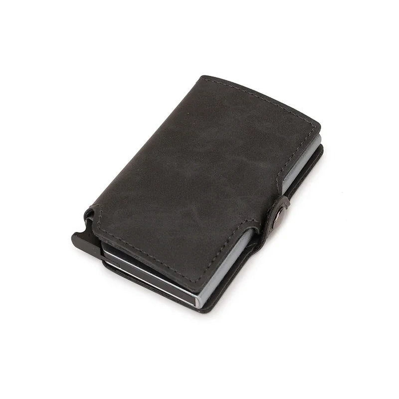 Portefeuille RFID en cuir refendu et aluminium slim avec porte-cartes sécurisé compact — photo 10 Image