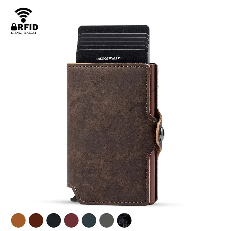 Portefeuille RFID en cuir refendu et aluminium slim avec porte-cartes sécurisé compact — photo 2