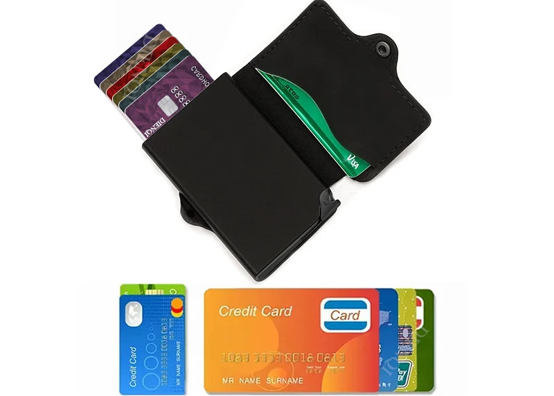 Portefeuille RFID en cuir refendu et aluminium slim avec porte-cartes sécurisé compact — photo 3