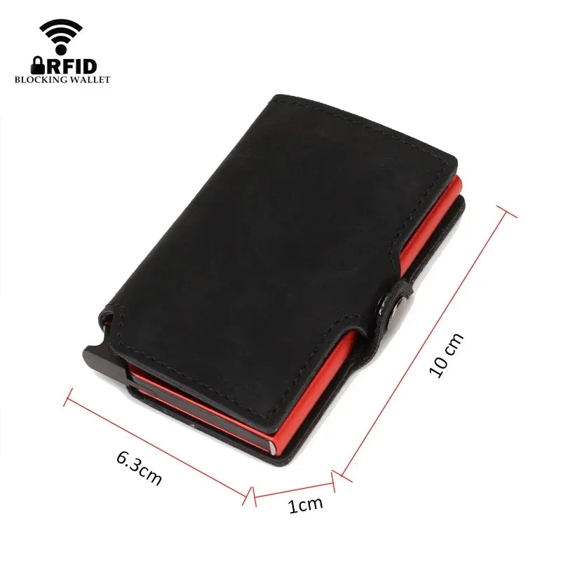 Portefeuille RFID en cuir refendu et aluminium slim avec porte-cartes sécurisé compact — photo 4