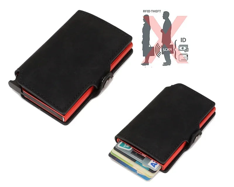 Portefeuille RFID en cuir refendu et aluminium slim avec porte-cartes sécurisé compact — photo 5
