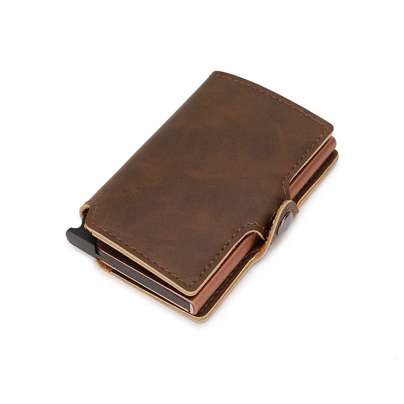 Portefeuille RFID en cuir refendu et aluminium slim avec porte-cartes sécurisé compact — photo 7