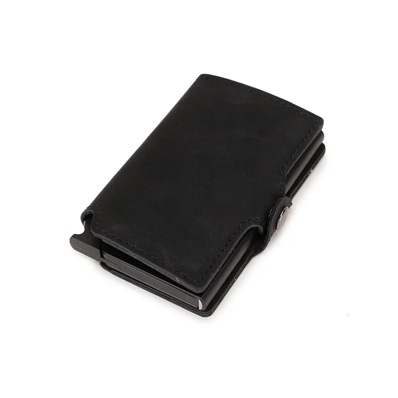 Portefeuille RFID en cuir refendu et aluminium slim avec porte-cartes sécurisé compact — photo 8