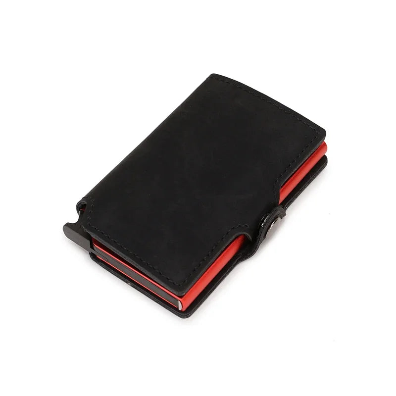 Portefeuille RFID en cuir refendu et aluminium slim avec porte-cartes sécurisé compact — photo 9