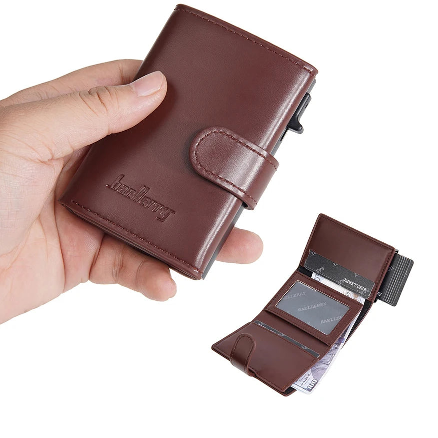 Portefeuille carte RFID homme en cuir PU avec bouton pression et porte-cartes aluminium — photo 2