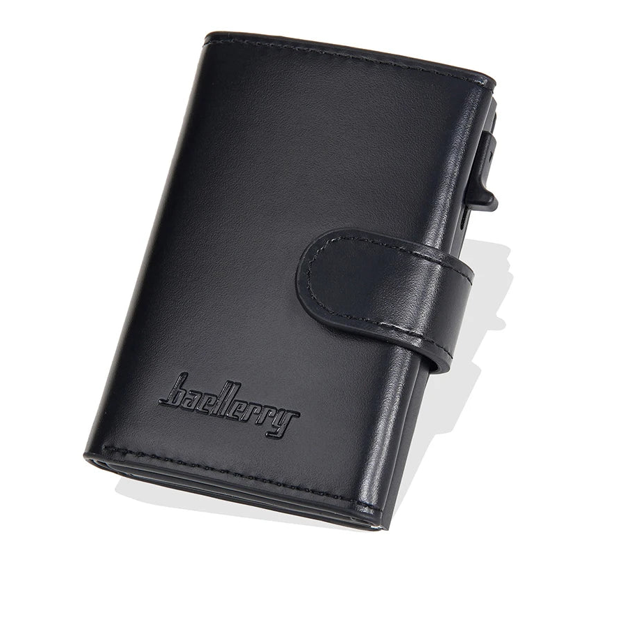 Portefeuille carte RFID homme en cuir PU avec bouton pression et porte-cartes aluminium — photo 3