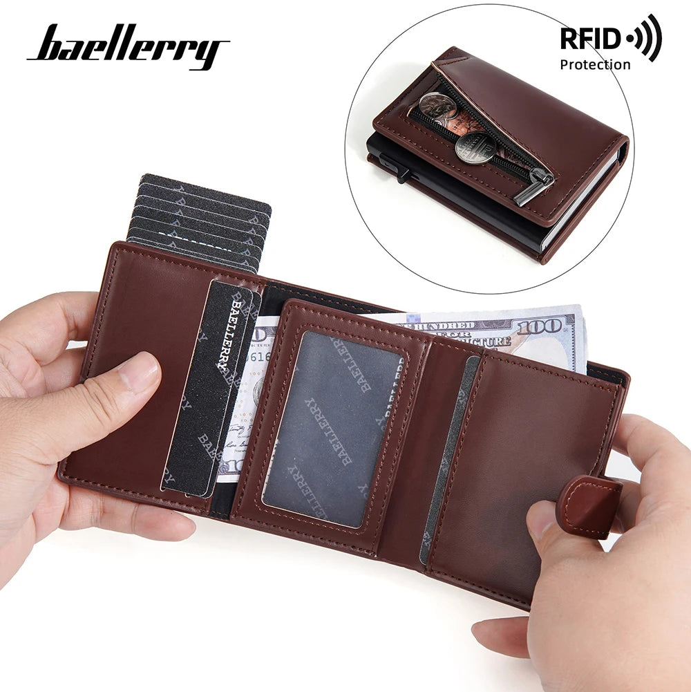 Portefeuille carte RFID homme en cuir PU avec bouton pression et porte-cartes aluminium — photo 4