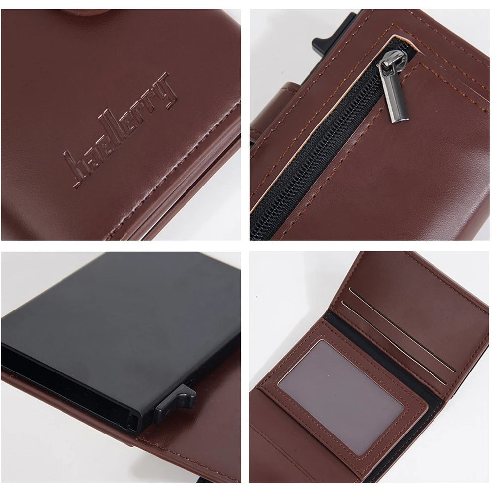 Portefeuille carte RFID homme en cuir PU avec bouton pression et porte-cartes aluminium — photo 5 Image