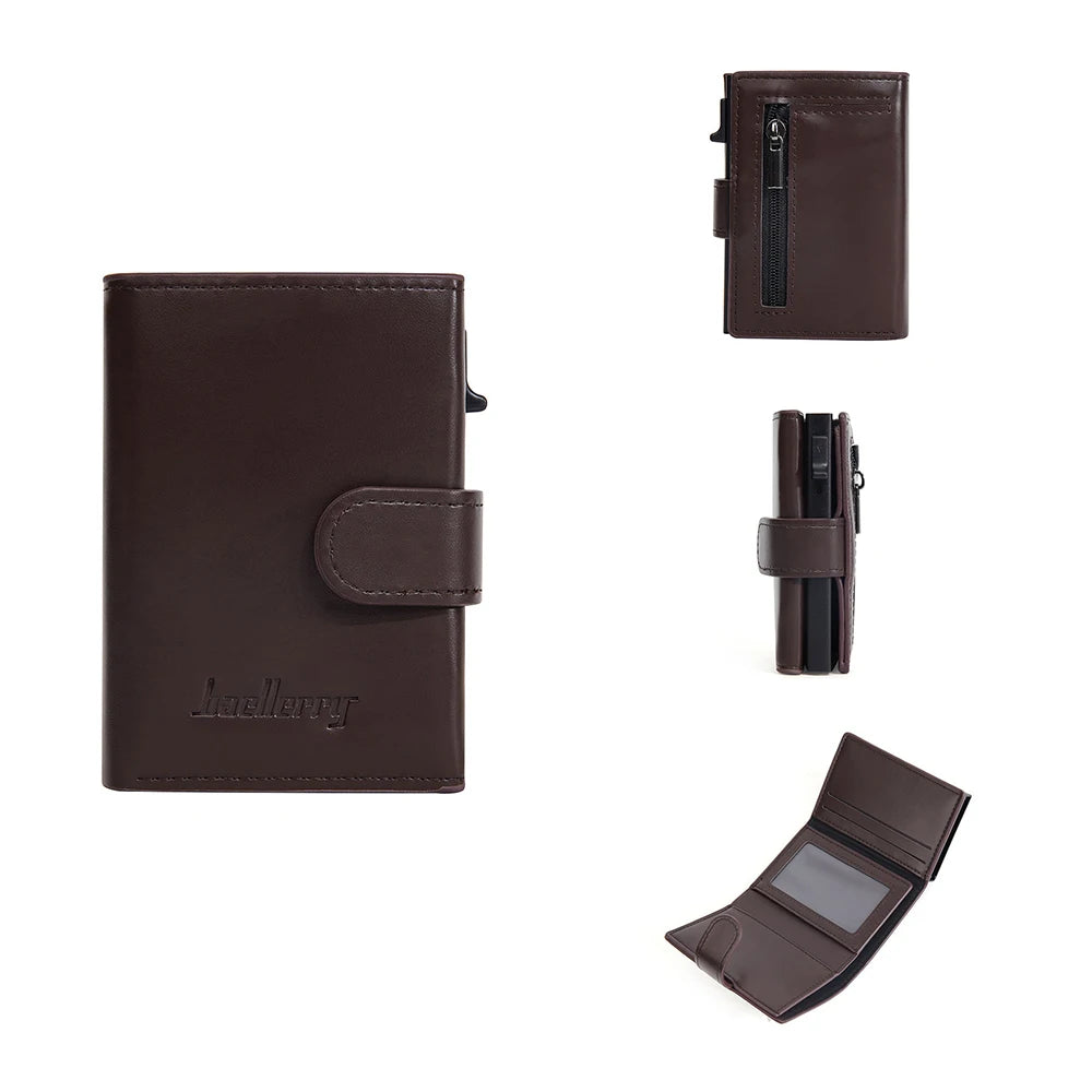 Portefeuille carte RFID homme en cuir PU avec bouton pression et porte-cartes aluminium — photo 7