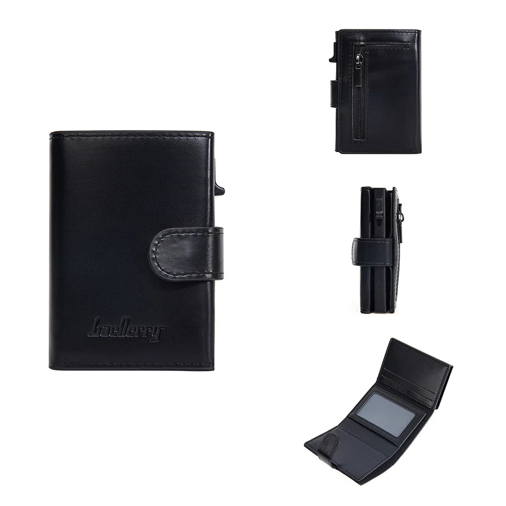 Portefeuille carte RFID homme en cuir PU avec bouton pression et porte-cartes aluminium — photo 8