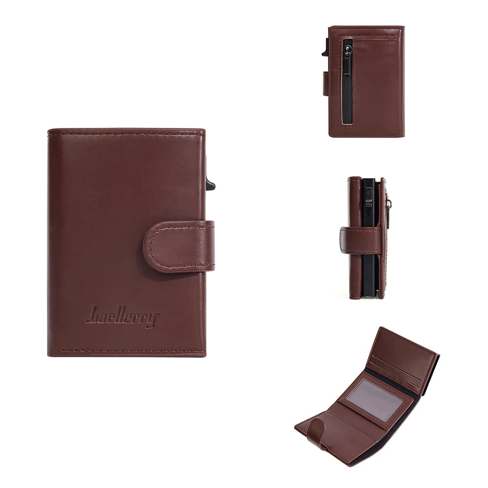 Portefeuille carte RFID homme en cuir PU avec bouton pression et porte-cartes aluminium — photo 9
