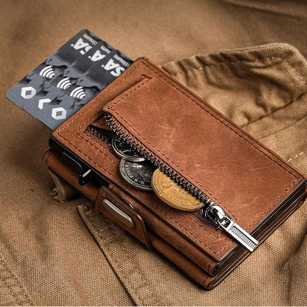 Portefeuille slim en cuir avec porte-cartes pop-up RFID et compartiments multifonctions — photo 1
