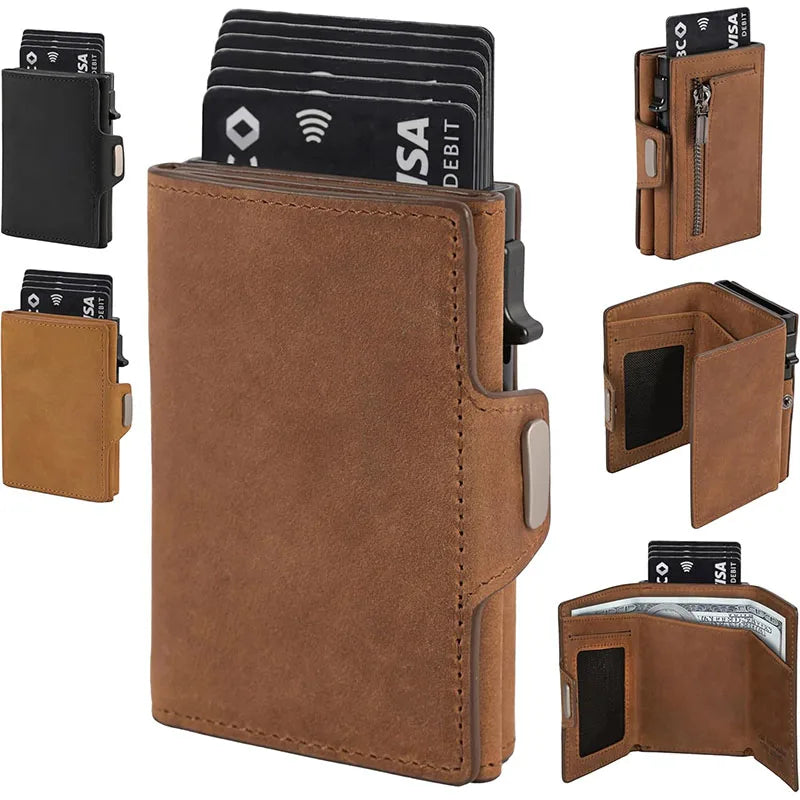 Portefeuille slim en cuir avec porte-cartes pop-up RFID et compartiments multifonctions — photo 3 Image