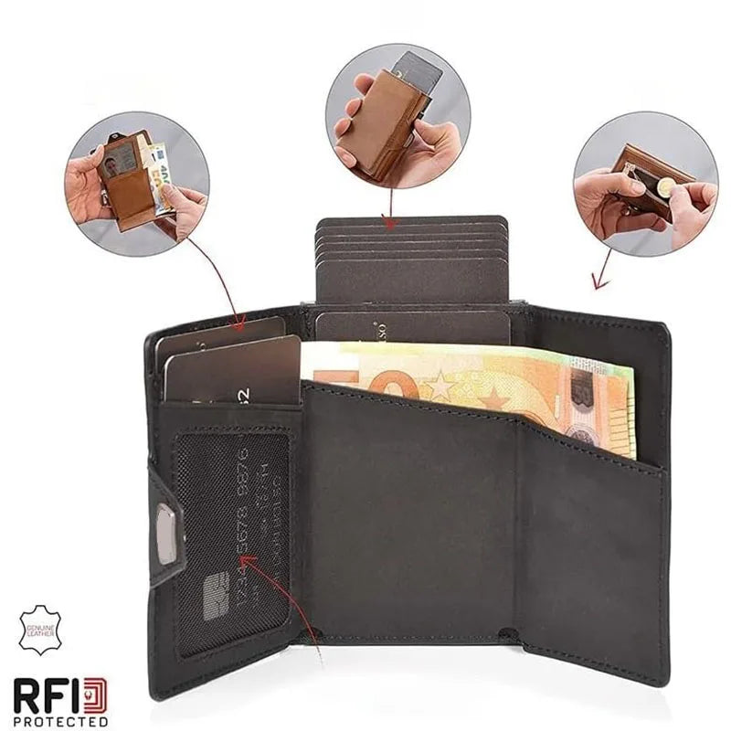 Portefeuille slim en cuir avec porte-cartes pop-up RFID et compartiments multifonctions — photo 4