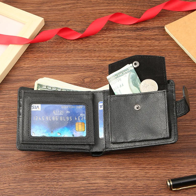Portefeuille Slim en PU pour homme – Portefeuille bifold avec porte-cartes, fenêtre pour permis de conduire, porte-monnaie et fermeture à rabat — photo 2