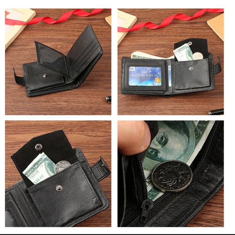 Portefeuille Slim en PU pour homme – Portefeuille bifold avec porte-cartes, fenêtre pour permis de conduire, porte-monnaie et fermeture à rabat — photo 4 Image