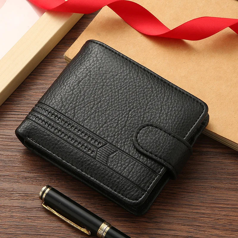 Portefeuille Slim en PU pour homme – Portefeuille bifold avec porte-cartes, fenêtre pour permis de conduire, porte-monnaie et fermeture à rabat — photo 8 Image
