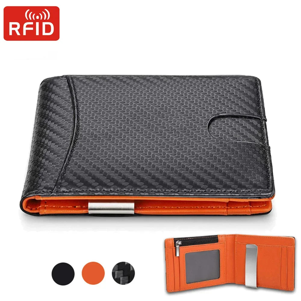 Portefeuille slim en fibre carbone RFID unisexe avec porte-cartes et compartiments — photo 1