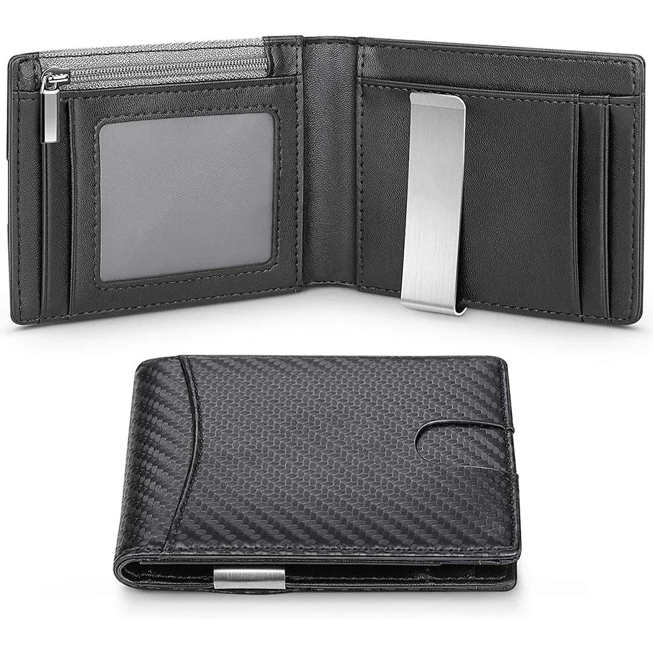 Portefeuille slim en fibre carbone RFID unisexe avec porte-cartes et compartiments — photo 5