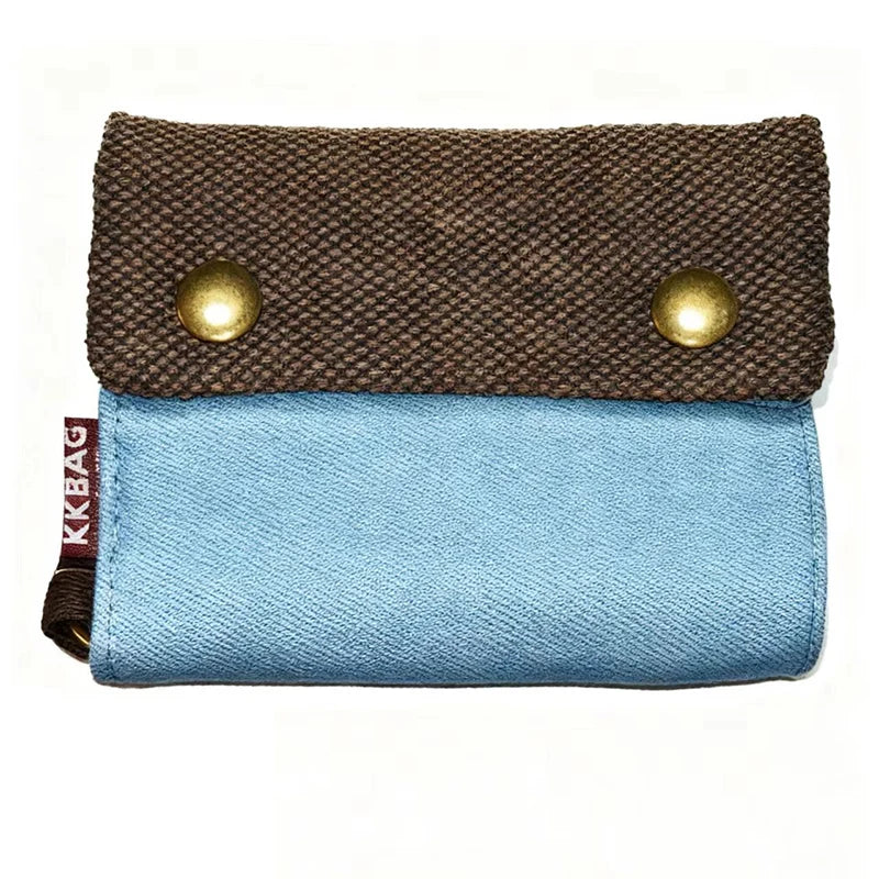 Portefeuille tissu pliable unisexe en toile bicolore avec bouton pression et porte-clés — photo 10