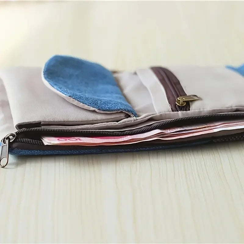 Portefeuille tissu pliable unisexe en toile bicolore avec bouton pression et porte-clés — photo 4