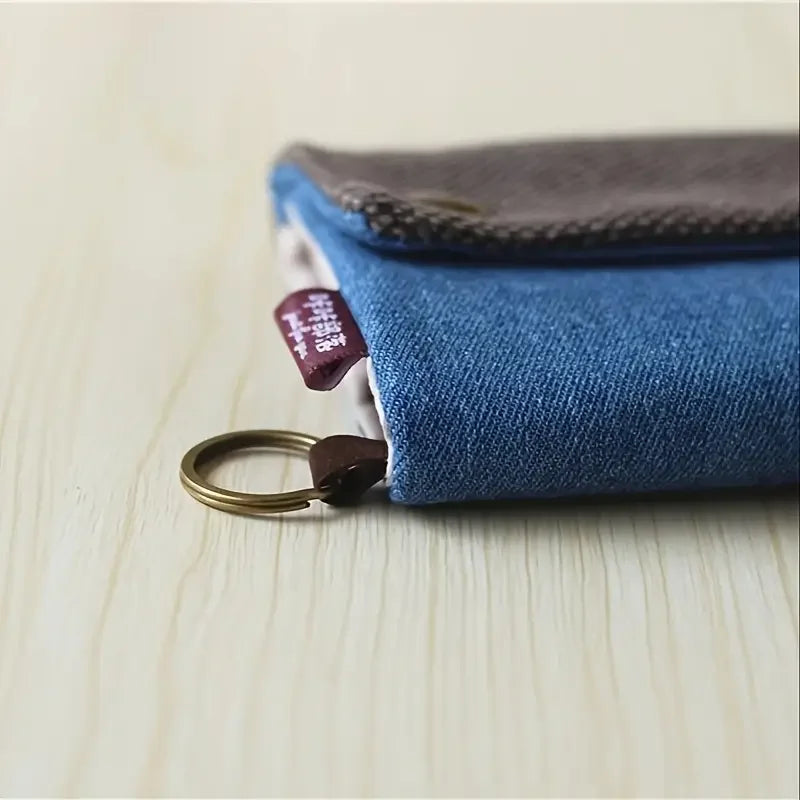 Portefeuille tissu pliable unisexe en toile bicolore avec bouton pression et porte-clés — photo 5